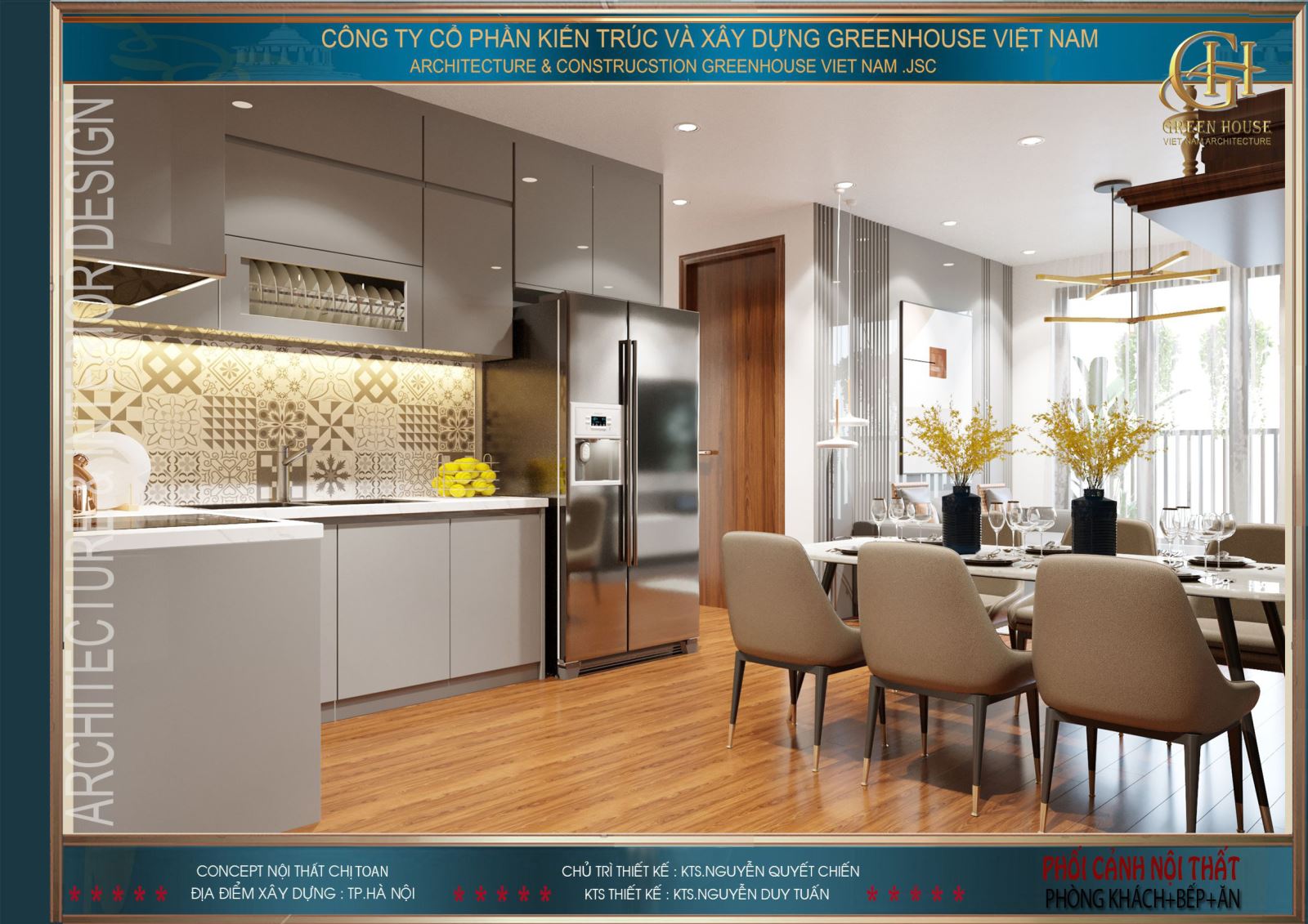 Phòng bếp được thiết kế đồ nội thất hiện đại, sang trọng