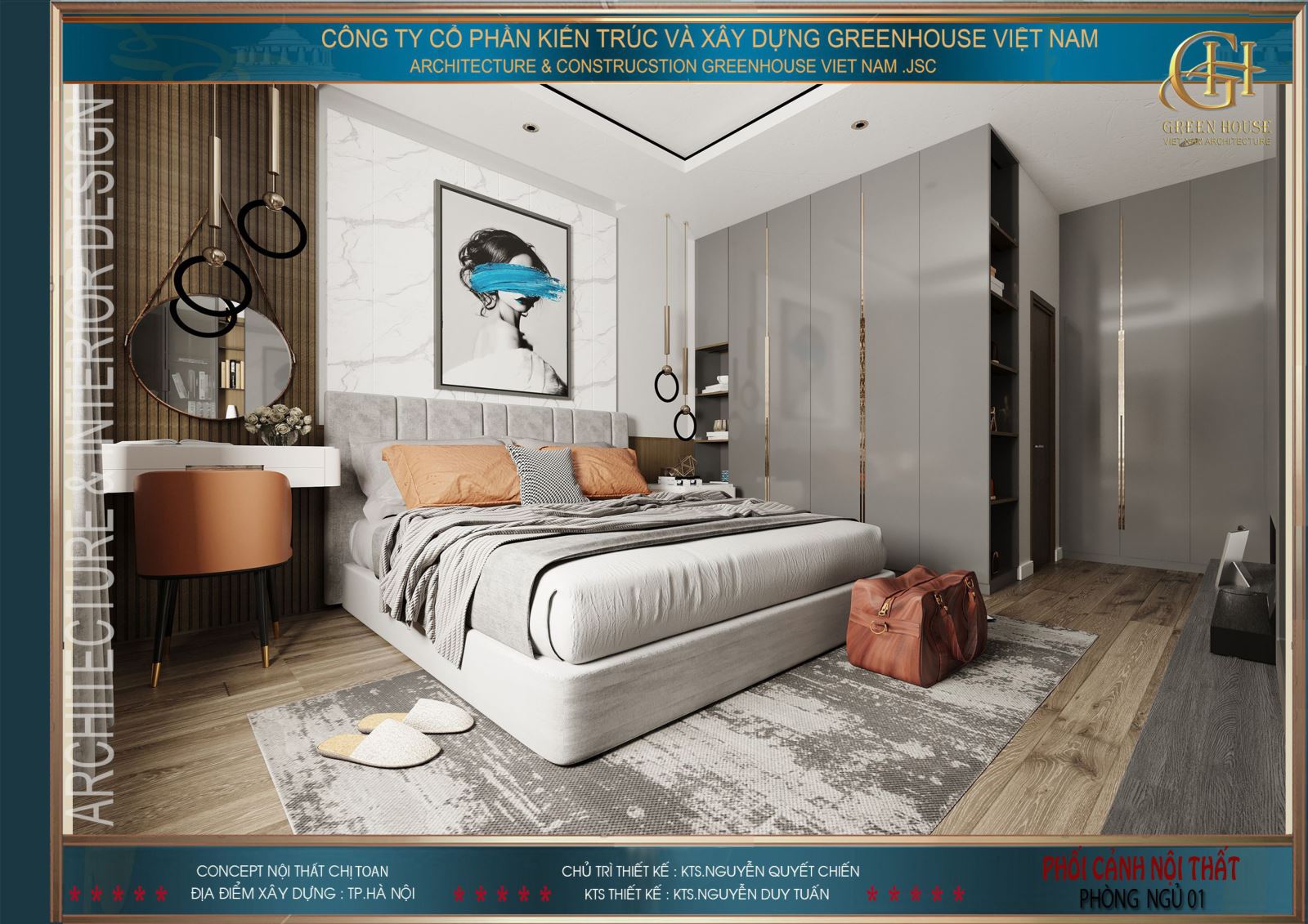Thiết kế nội thất phòng ngủ master cho căn hộ chung cư tại Hà Nội