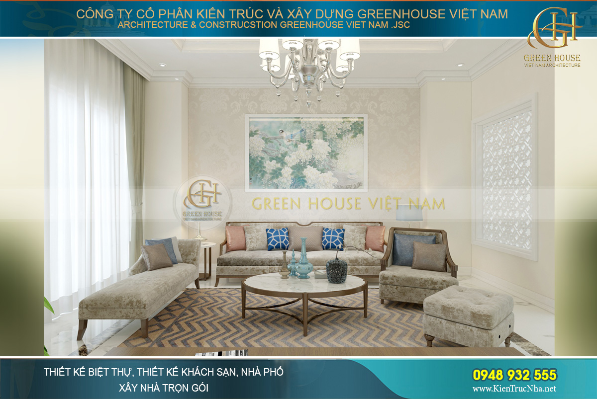 Thiết kế nội thất phòng sinh hoạt chung lãng mạn, đậm chất thơ