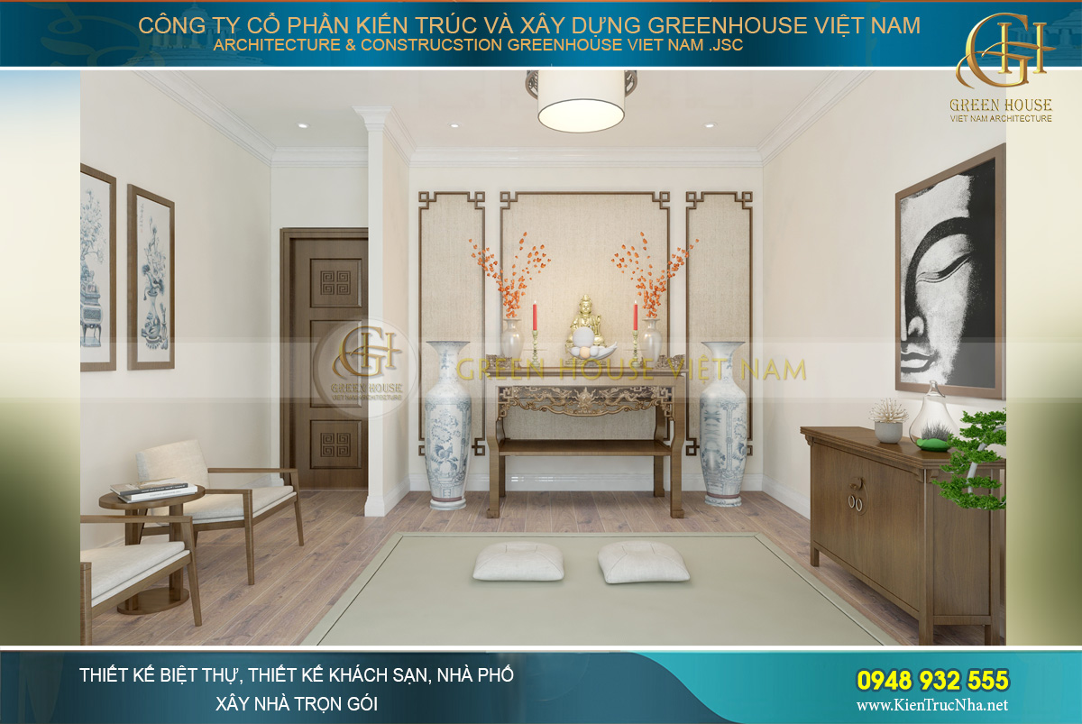 Thiết kế phòng thờ thanh nhã, lịch lãm và trang nghiêm