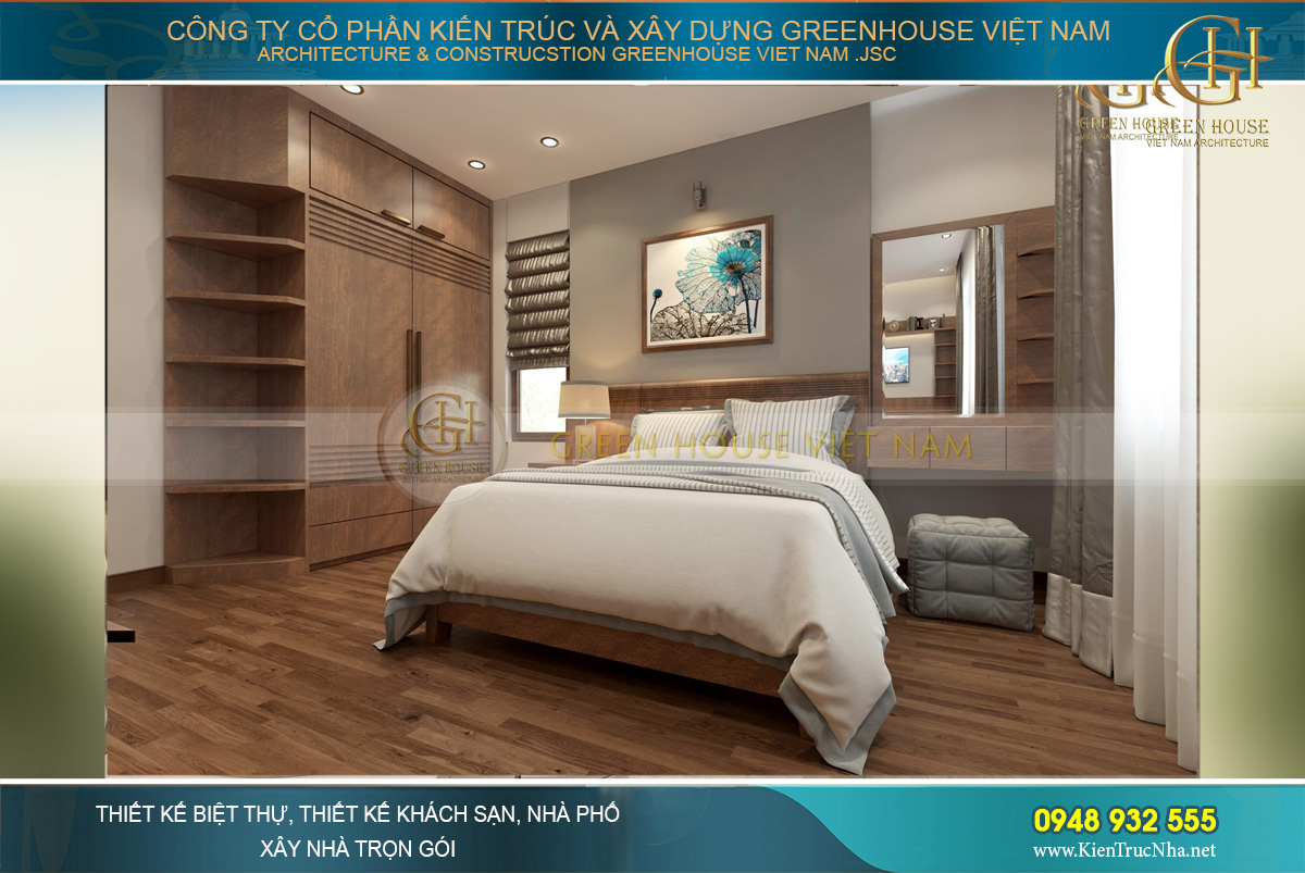 Phòng ngủ trên tầng 3 có kết cấu và thiết kế khá giống phòng ngủ ông bà