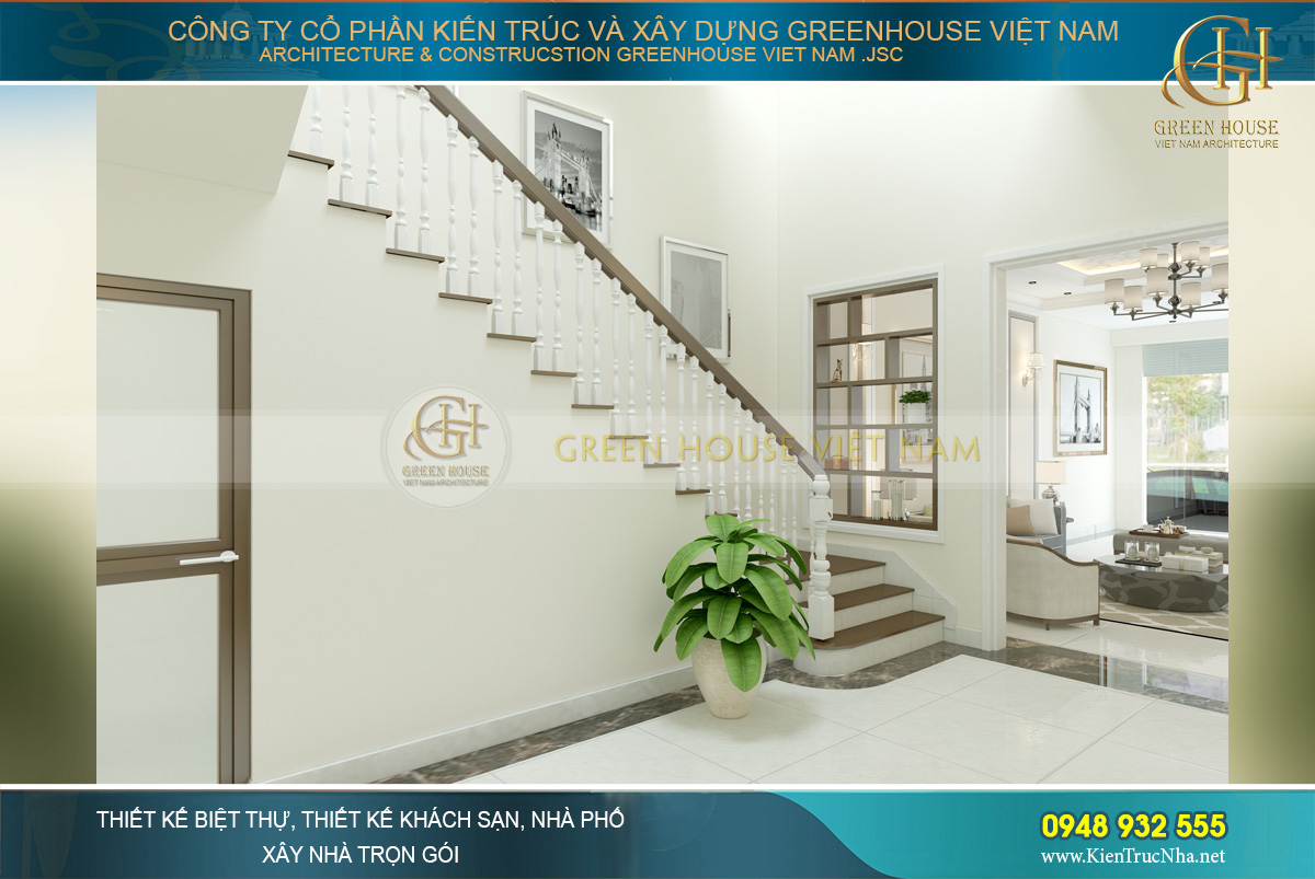 Một góc nhìn khác của sảnh thang nhà phố 4 tầng