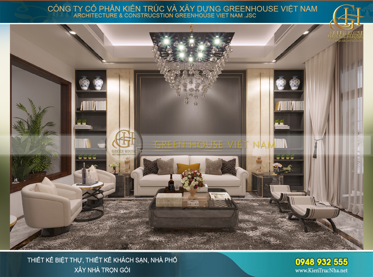 Thiết kế nội thất phòng khách hiện đại đẳng cấp của nhà phố 4 tầng