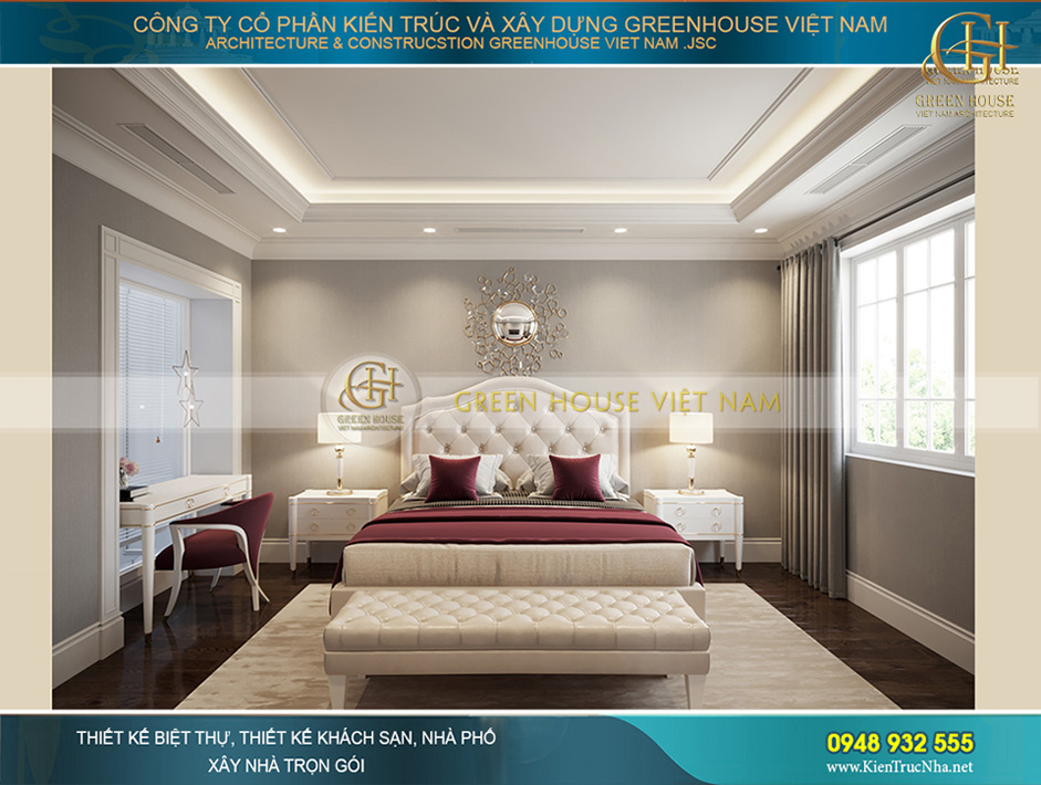 Căn phòng ngủ cao cấp như phòng khách sạn 5 sao thể hiện rõ gu thẩm mỹ của chủ nhân