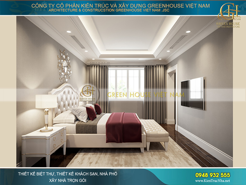 Không gian phòng ngủ không quá rộng lớn nhưng lại được thiết kế vô cùng thoáng đãng và sang trọng