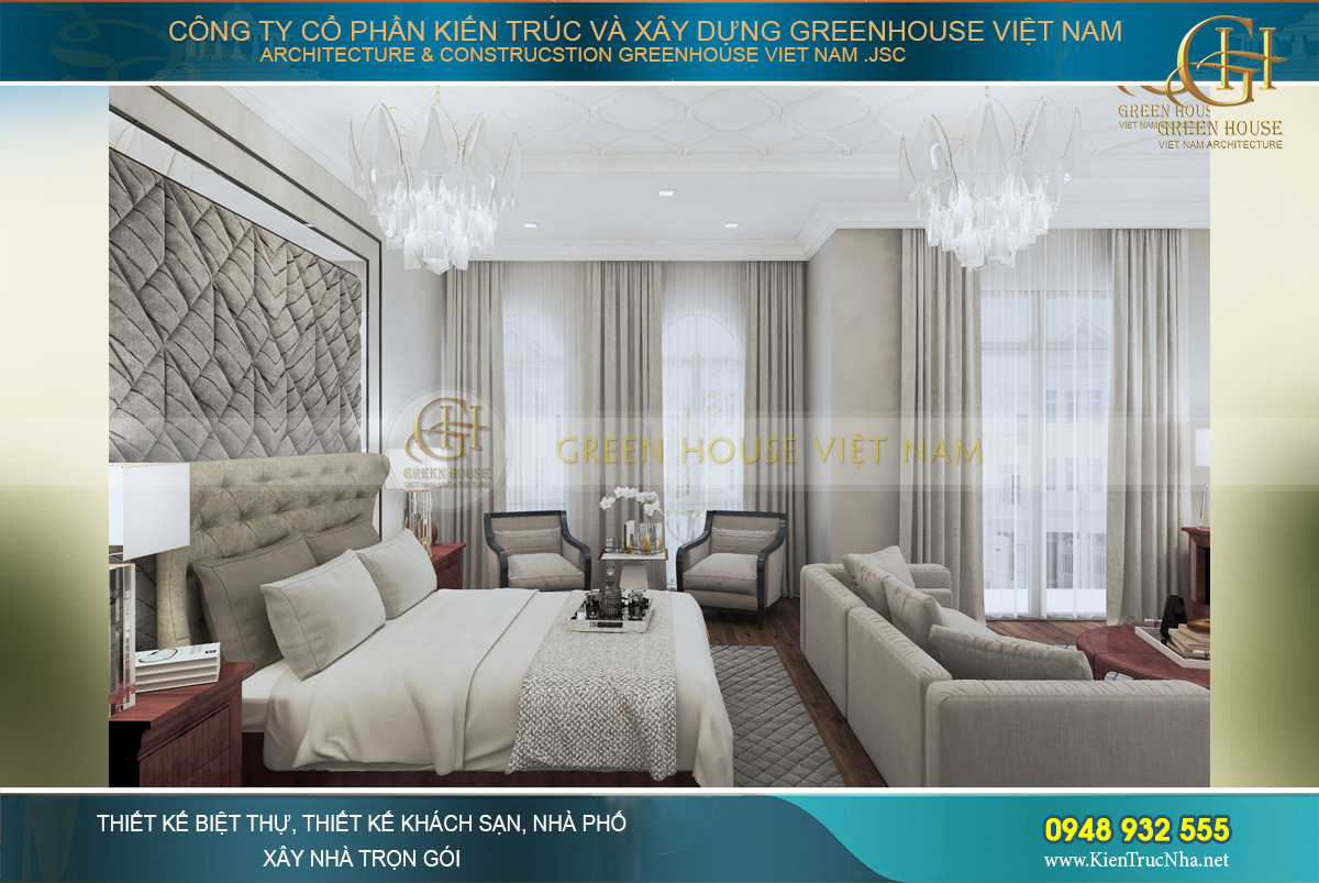 Thiết kế phòng ngủ master của biệt thự tân cổ điển tại Hà Nội