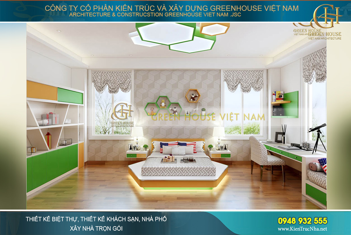 Phòng ngủ của con trai lớn mang phong cách hoàn toàn khác, được thiết kế theo sở thích và ý tưởng của chủ nhân căn phòng