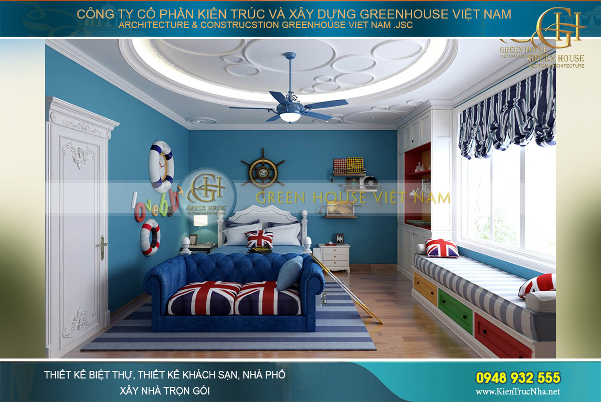 Phòng ngủ con trai nhỏ được thiết kế theo concept thuyền trưởng tàu biển theo ước mơ của con