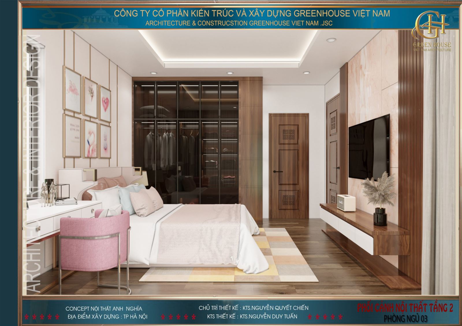 Toàn cảnh không gian phòng ngủ dành cho con gái tại tầng 2