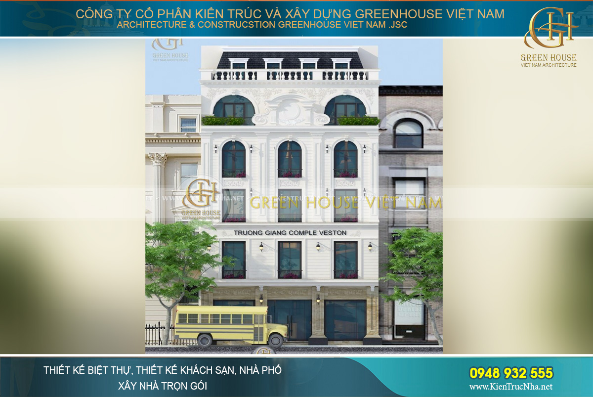 Tòa nhà Trường Giang Comple Veston là nơi kinh doanh thời trang cao cấp, đồng thời cũng làm nơi ở, sinh hoạt cho cả gia đình