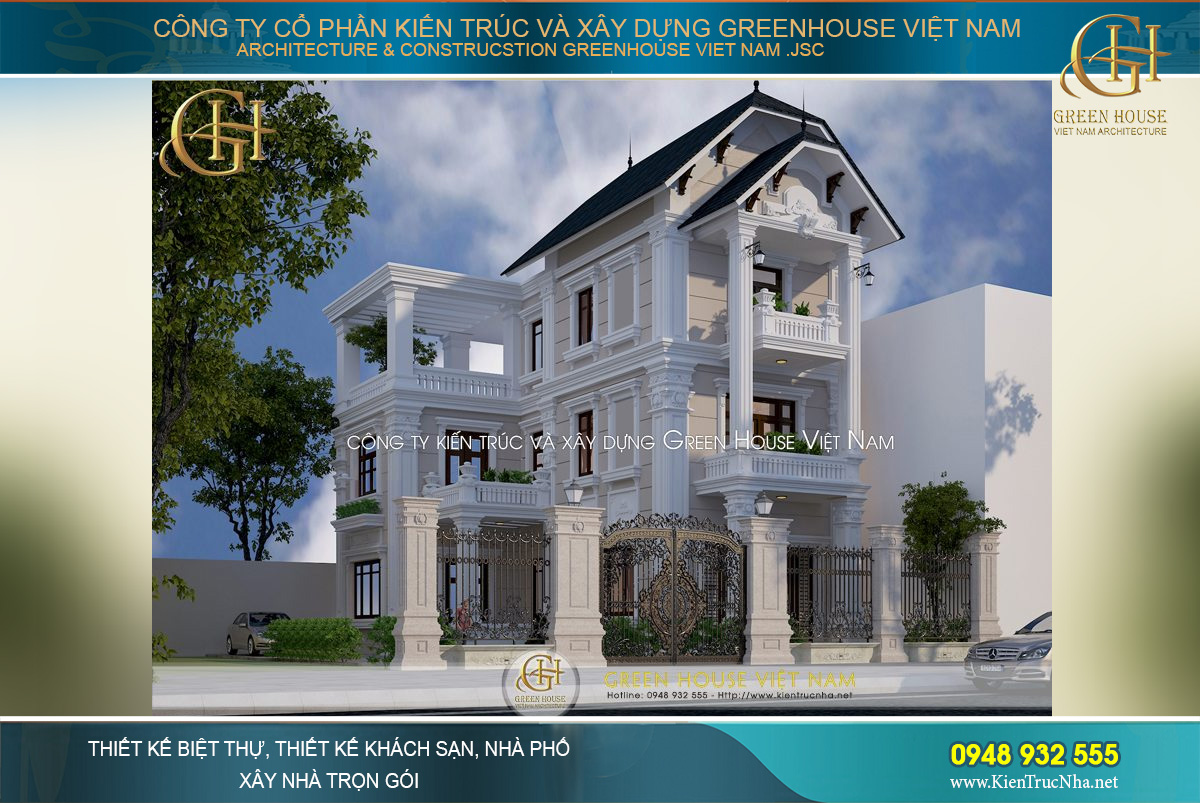 Biệt thự tân cổ điển 3 tầng với sắc trắng tinh khôi mà nổi bật vô cùng