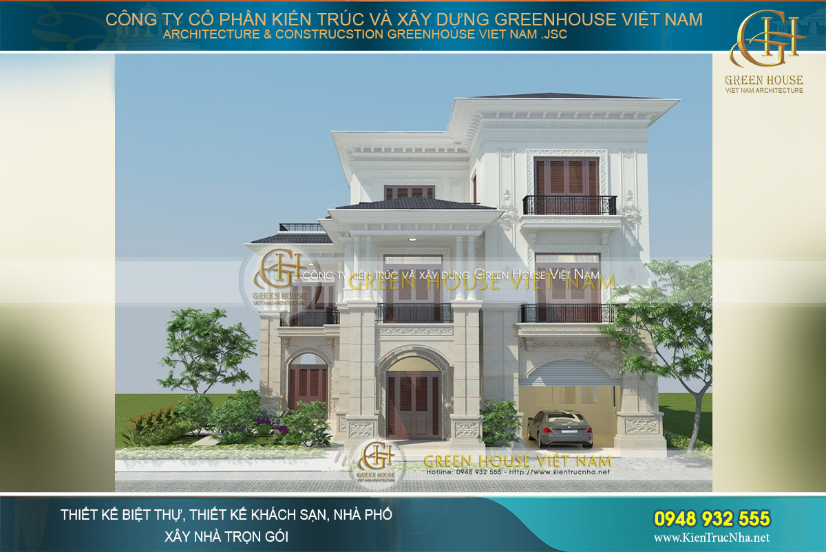 Mẫu biệt thự 3 tầng tân cổ điển đẹp đẳng cấp tại Hải Phòng