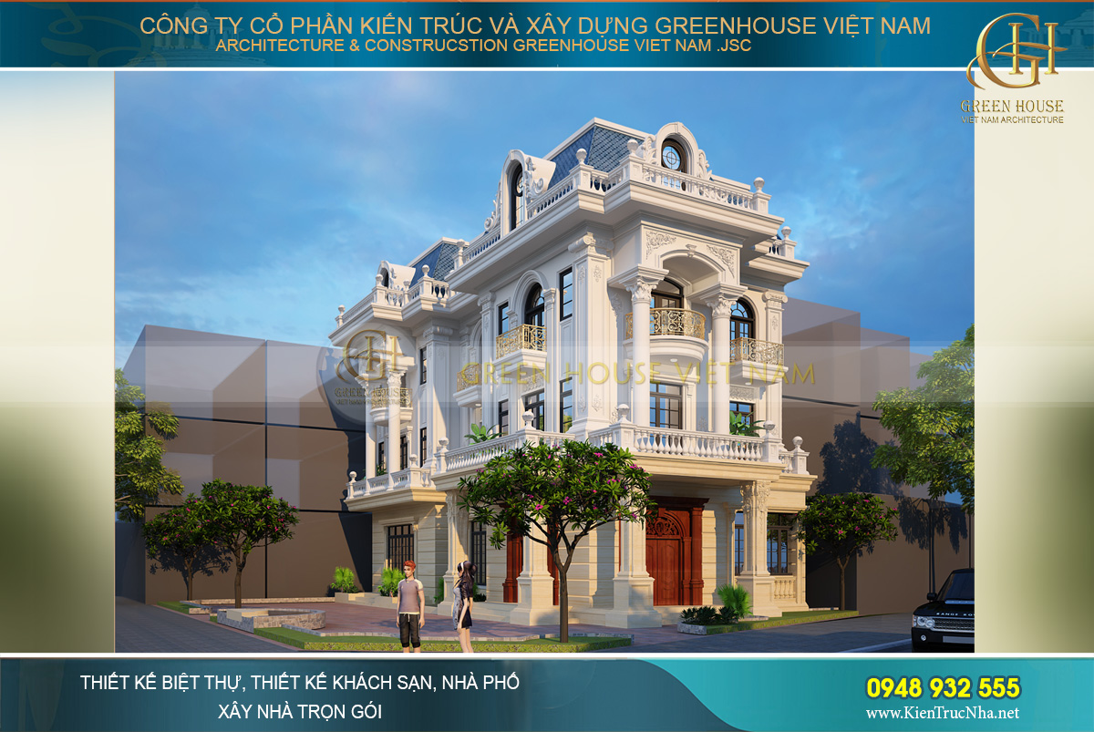 Thiết kế biệt thự tân cổ điển 4 tầng với sự đa dạng màu sắc nhưng vô cùng tinh tế và sang trọng