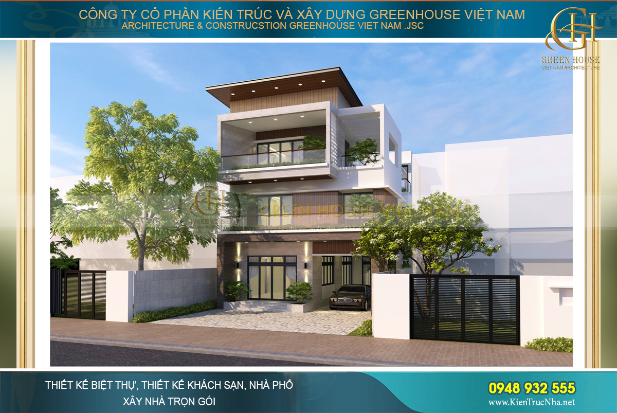 Lợi thế mặt tiền rộng đã giúp các KTS phô diễn được hết vẻ đẹp kiến trúc hoàn mỹ của biệt thự 3 tầng