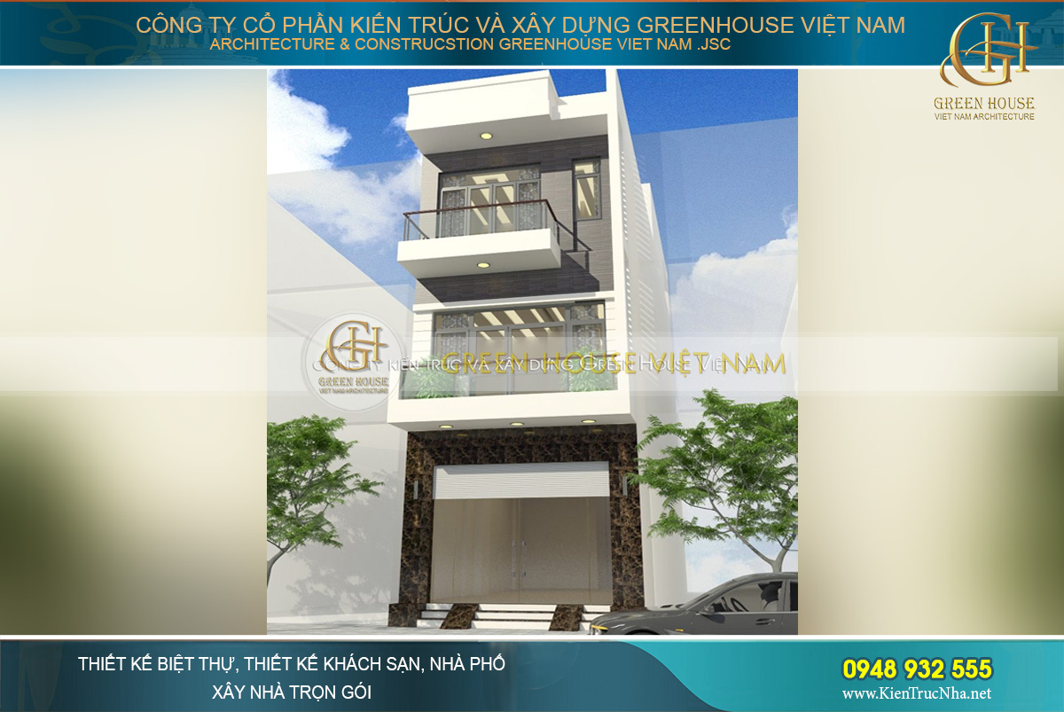Thiết kế mặt tiền nhà ống 3 tầng với đường nét kiến trúc sang trọng và đẳng cấp