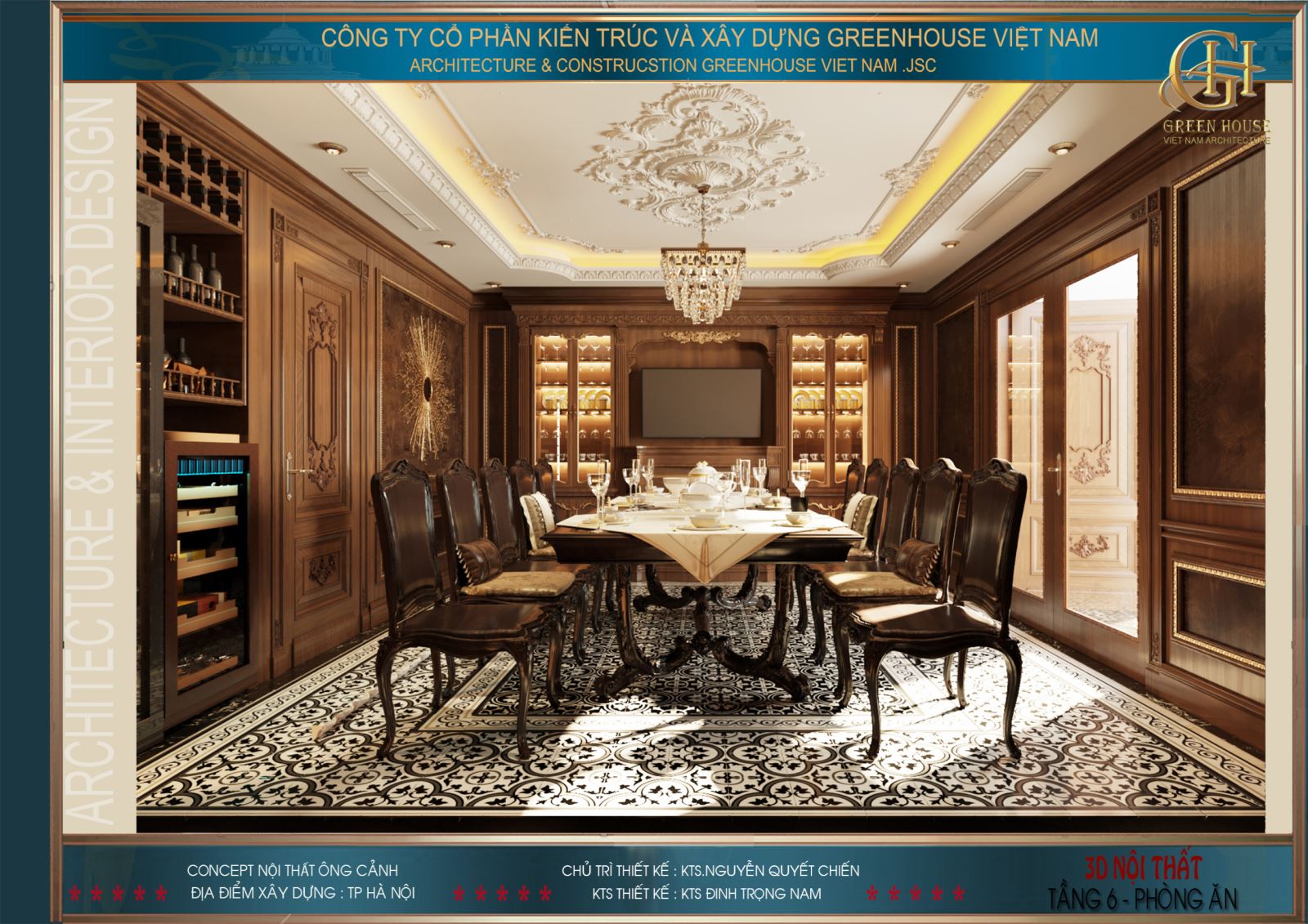 Hệ thống bàn ăn 12 ghế được làm từ gỗ tự nhiên