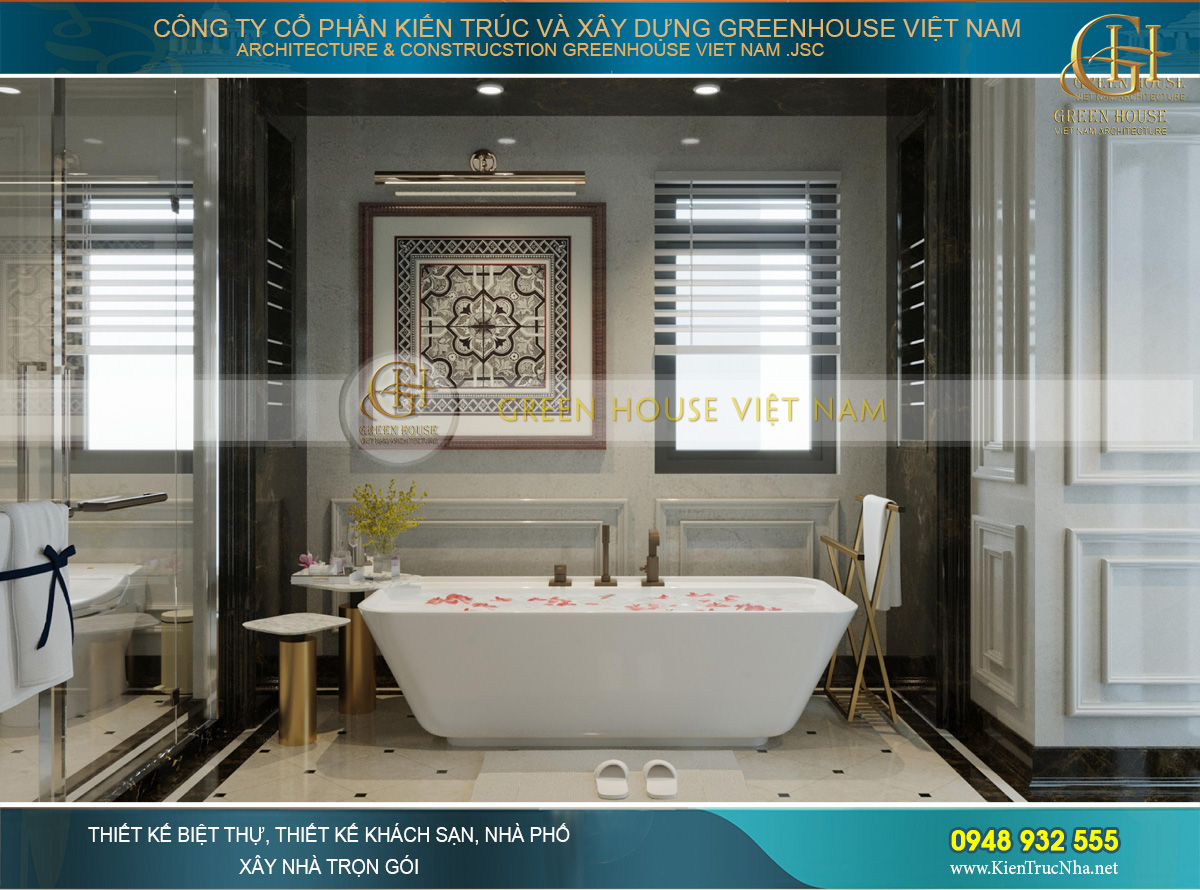 Phòng tắm của phòng ngủ chính với vẻ đẹp chuẩn luxury như khách sạn 5 sao