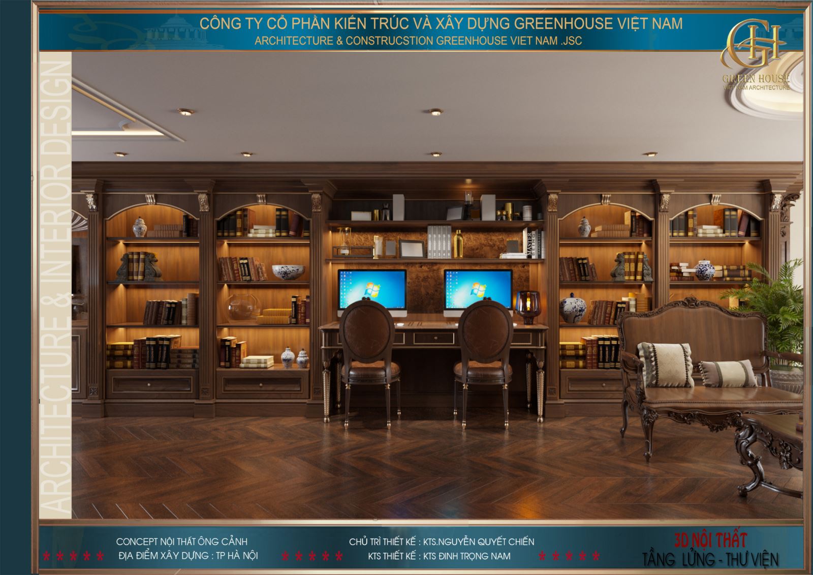 Thiết kế thư viện tại tầng lửng theo phong cách cổ điển