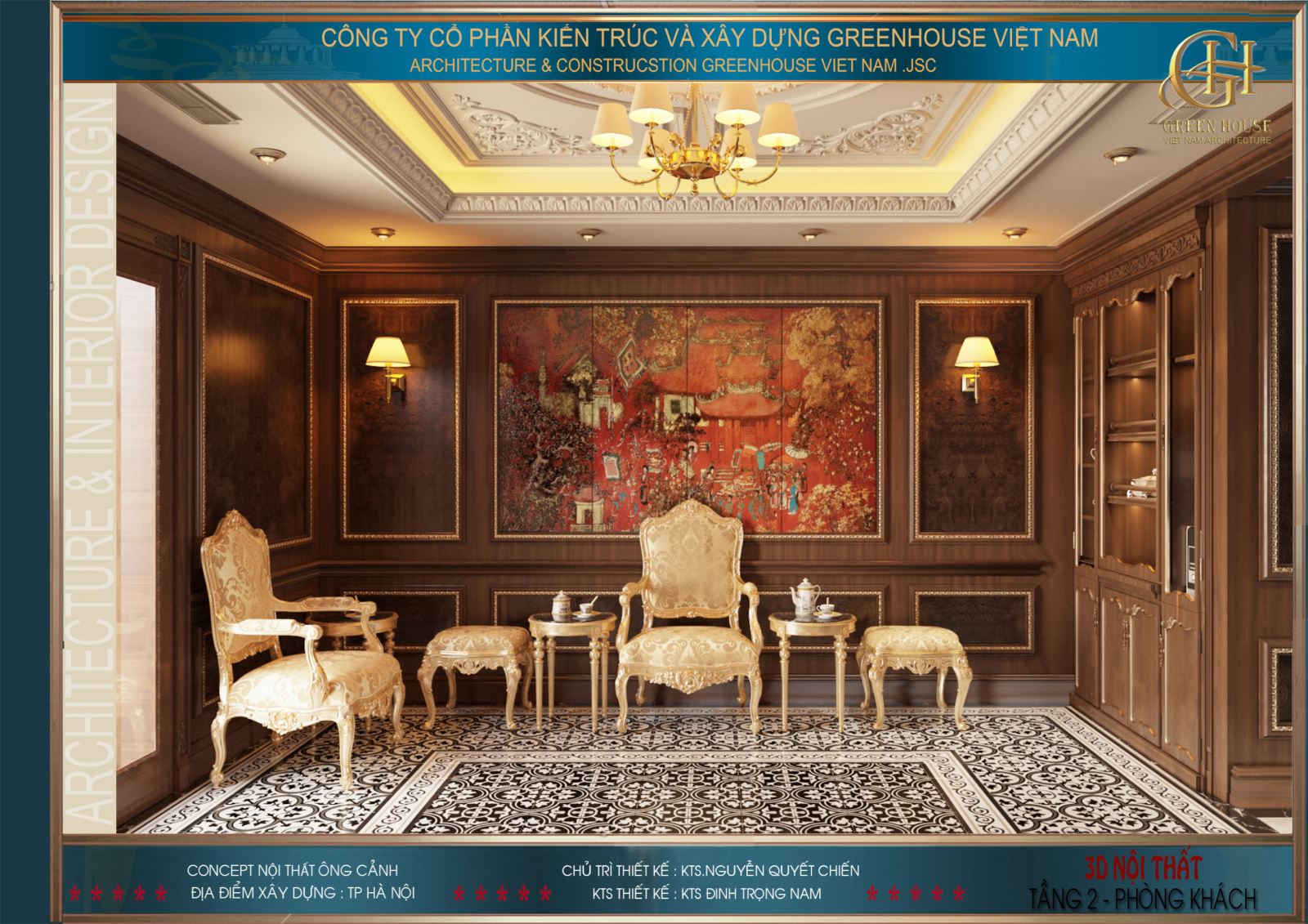 Thiết kế nội thất phòng khách khá đơn giản, nhẹ nhàng