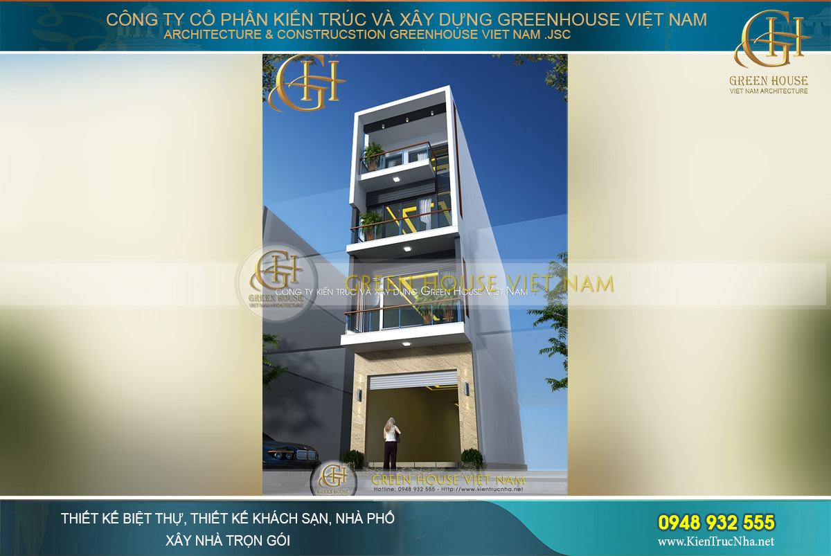 Tổng quan không gian mặt tiền khang trang, vẻ đẹp hiện đại của ngôi nhà phố 4 tầng