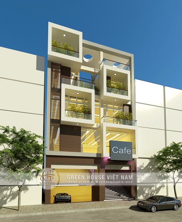 Kiến trúc hiện đại, đầy khang trang và bề thế của ngôi nhà ống hiện đại kết hợp kinh doanh cafe