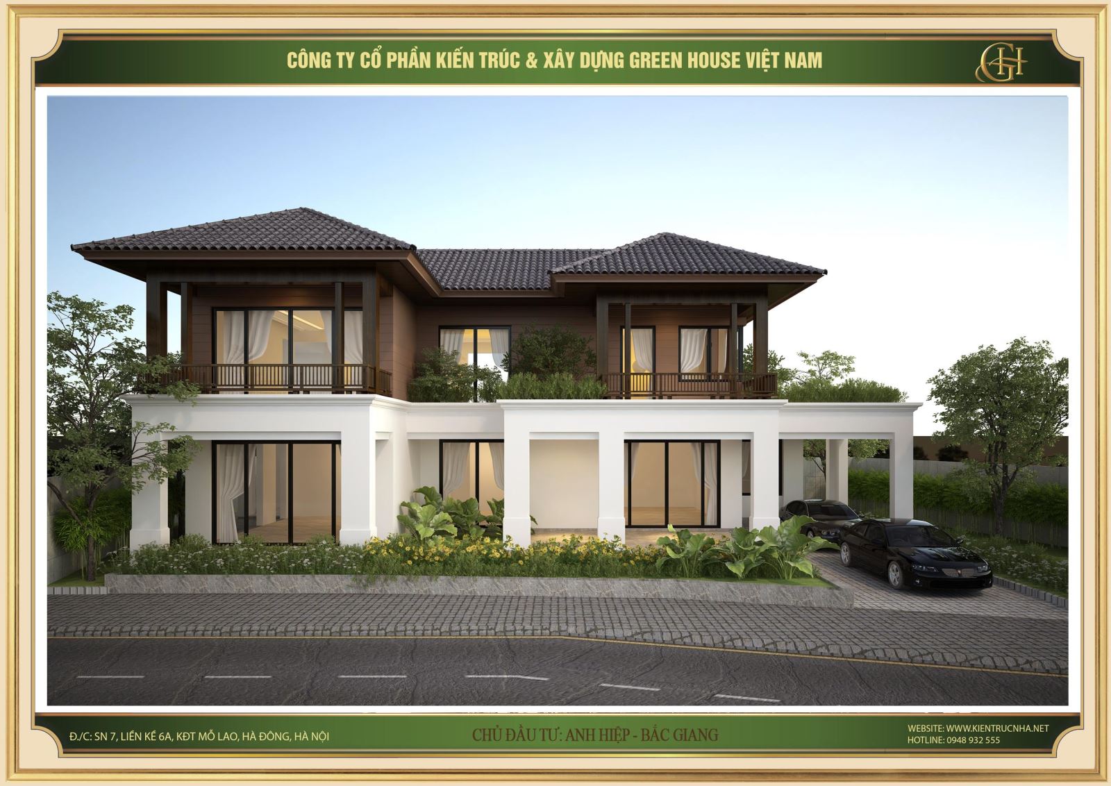 Thiết kế căn biệt thự 2 tầng hiện đại thông thoáng với hệ thống cửa kính lớn.