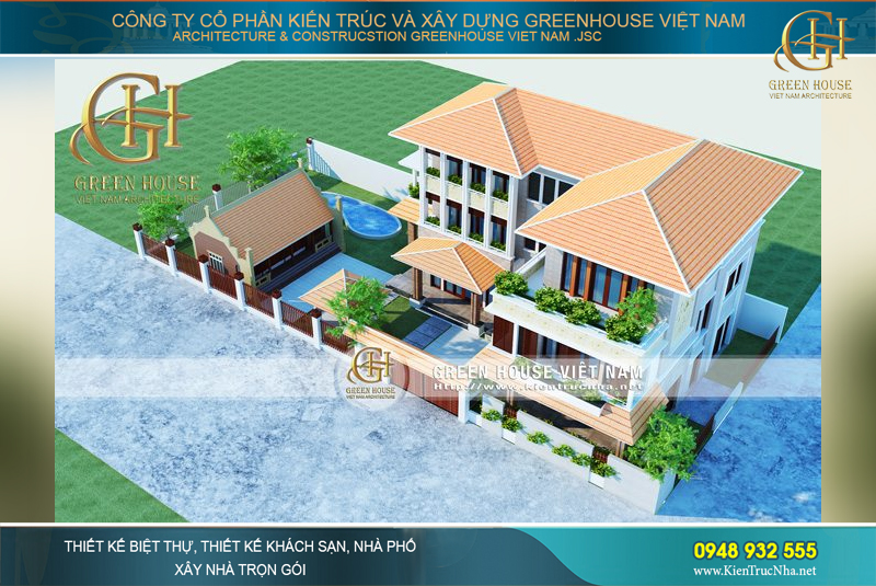 Một hồ bơi khá lớn được thiết kế trong khu vực sân vườn của biệt thự giúp gia chủ và thành viên trong gia đình có những phút giây thư giãn tuyệt vời