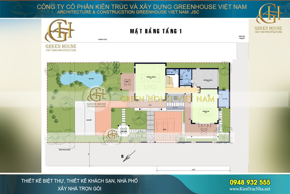 Thiết kế Á đông quen thuộc với không gian nhà gỗ và chòi nghỉ được thể hiện rõ qua bản vẽ mặt bằng
