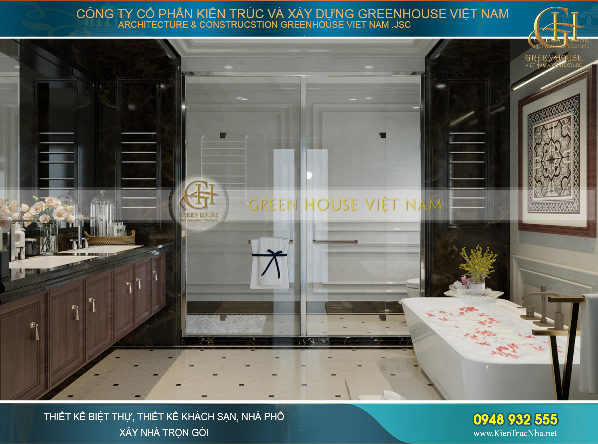 Khu vực ngâm bồn và vòi hoa sen, phòng vệ sinh được phân chia rõ ràng, tiện nghi nhất