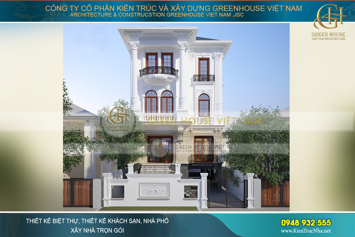 thiết kế biệt thự tân cổ điển 3 tầng lầu đẹp