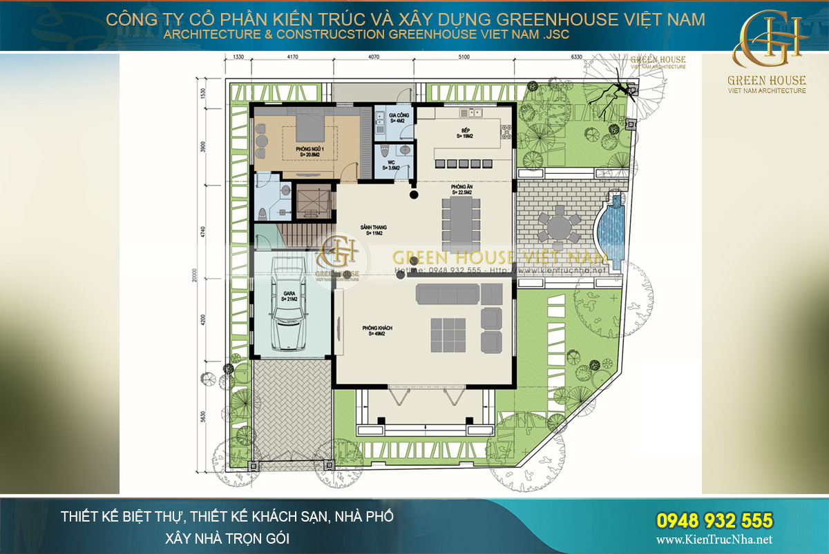 mặt bằng công năng biệt thự cổ điển 3 tầng 1 tum
