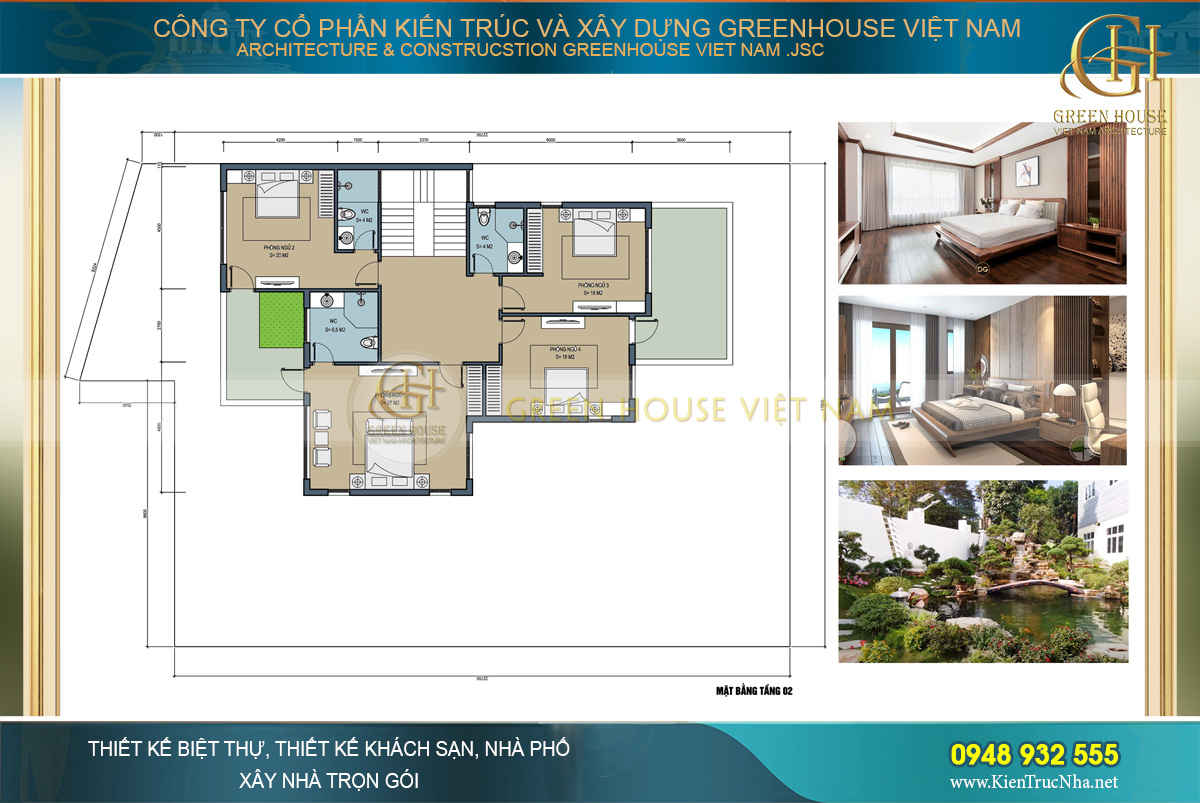 Bố trí công năng sử dụng của tầng 2 biệt thự  hiện đại tại Hà Nội