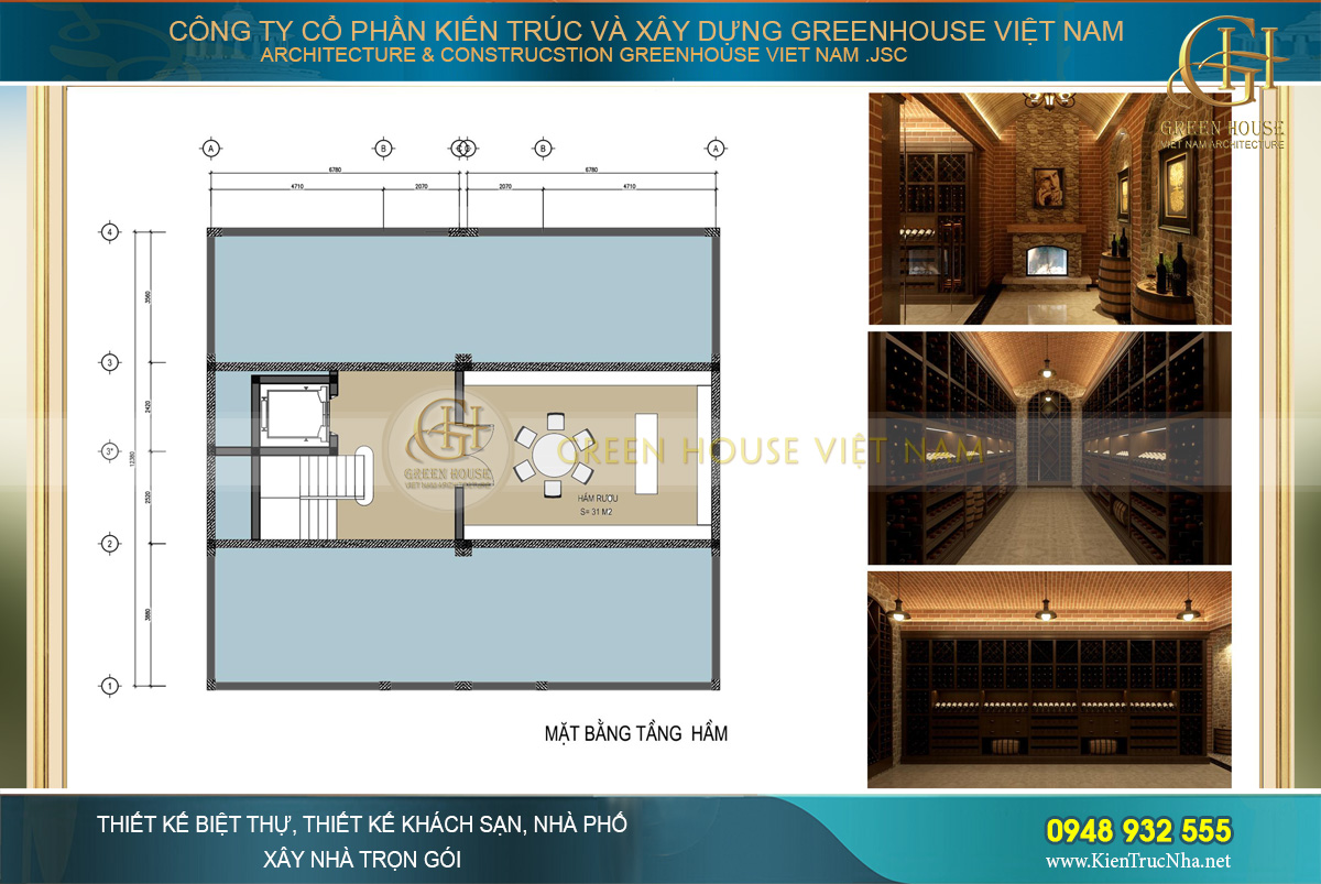 Tầng hầm để rượu rộng rãi, sang trọng