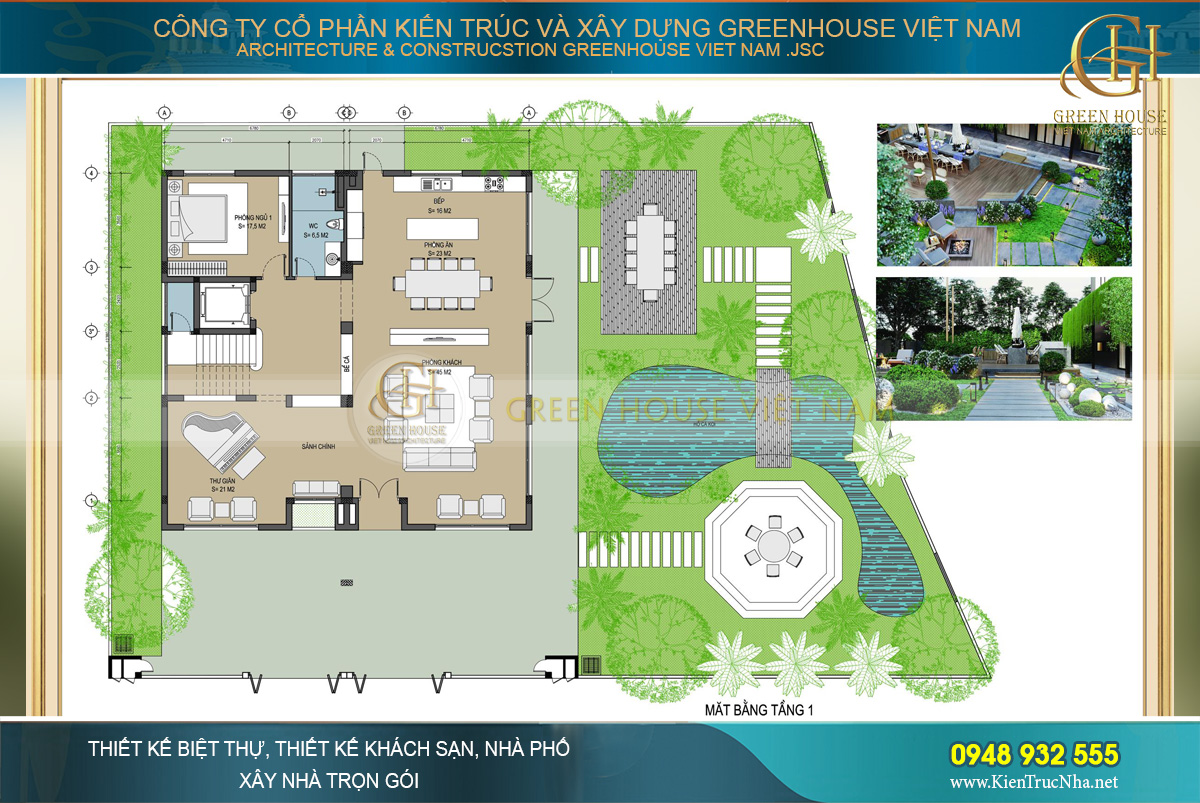 Bố trí công năng tầng 1 biệt thự