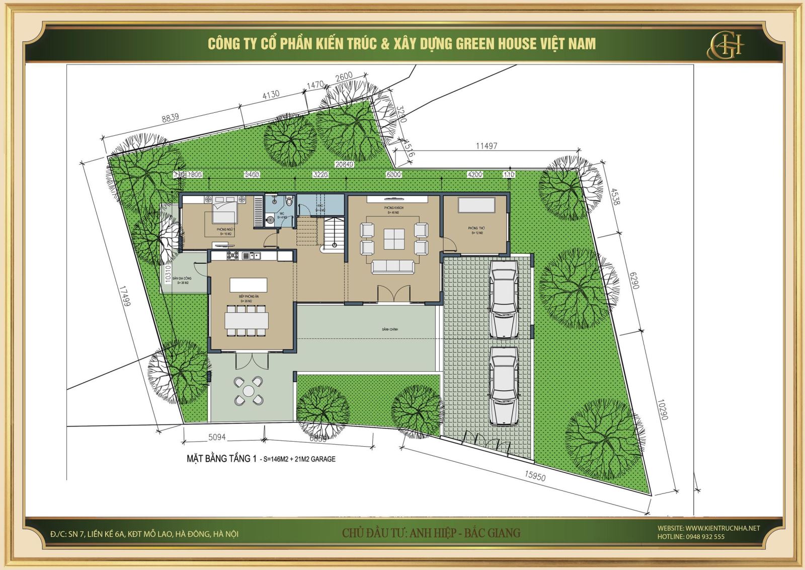 Mặt bằng tầng một đầy đủ công năng sử dụng.