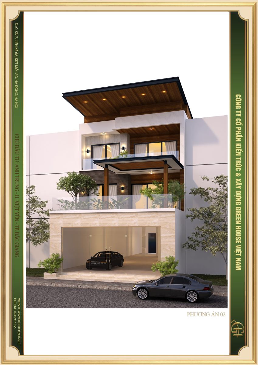 Phương án thiết kế 2 của ngôi biệt thự hiện đại 3 tầng tại Bắc Giang