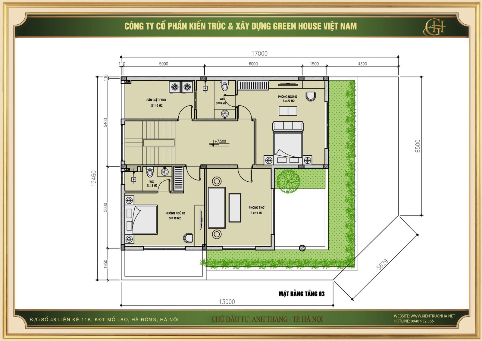 Bố trí mặt bằng công năng tầng 3 của biệt thự hiện đại 3 tầng