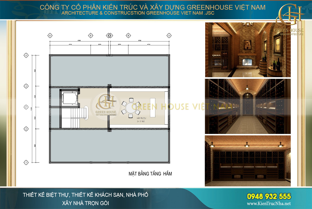 Mặt bằng công năng tầng hầm của biệt thự hiện đại 3 tầng tại Hà Nội