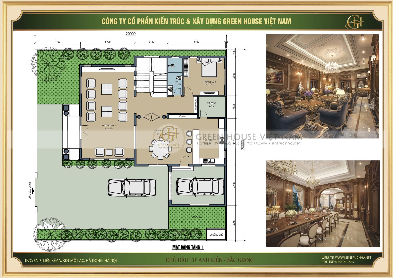 Thiết kế mặt bằng công năng tầng 1 của mẫu biệt thự cao cấp 3 tầng 5 phòng ngủ