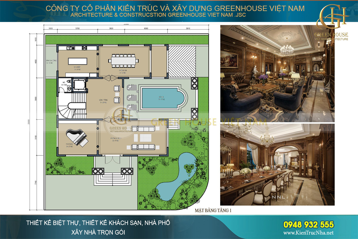 Phòng khách với lối bài trí sang trọng và đẳng cấp tại tầng 1