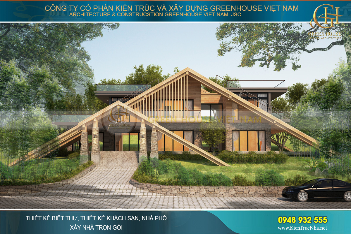 Mẫu biệt thự hiện đại 2 tầng hình tam giác diện tích 300m2