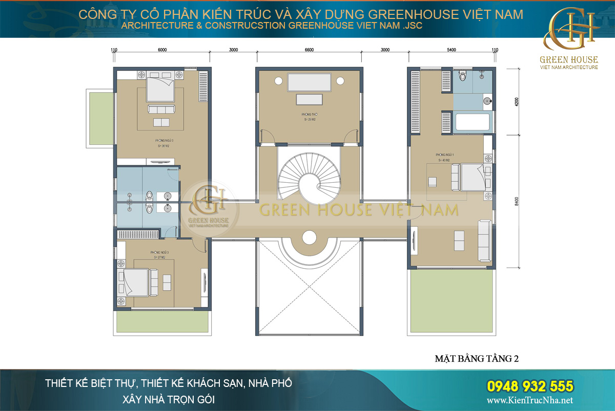 thiết kế biệt thự hiện đại 2 tầng 300m2