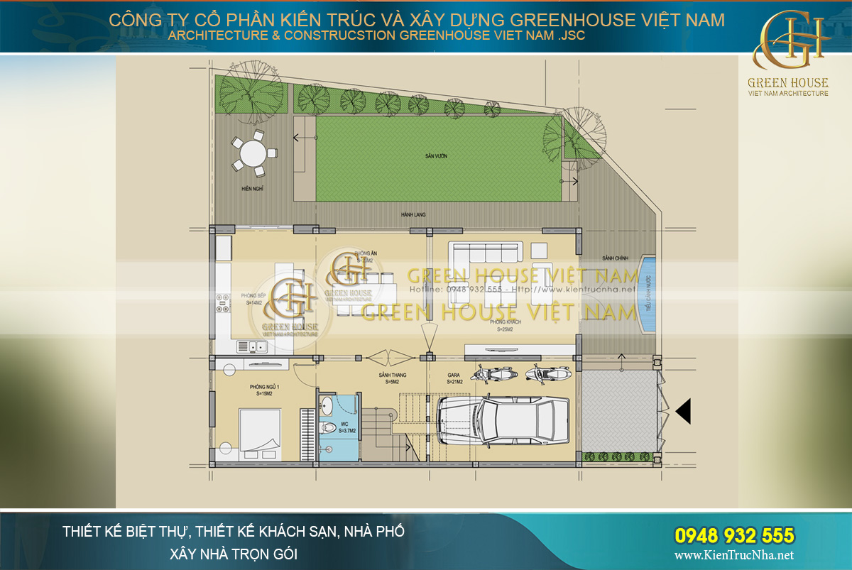 Mẫu biệt thự hiện đại 3 tầng mặt tiền 13m