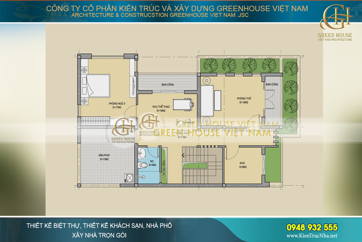 Mẫu biệt thự hiện đại 3 tầng mặt tiền 13m