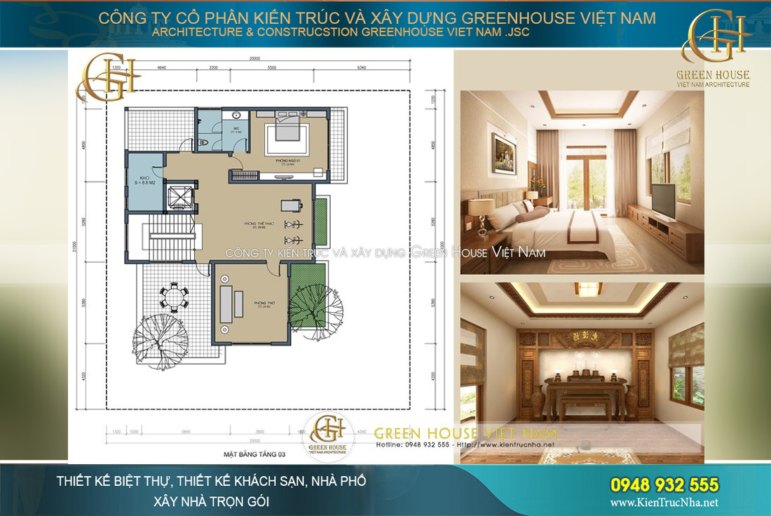 Thi công trọn gói biệt thự hiện đại 3 tầng diện tích 420m2