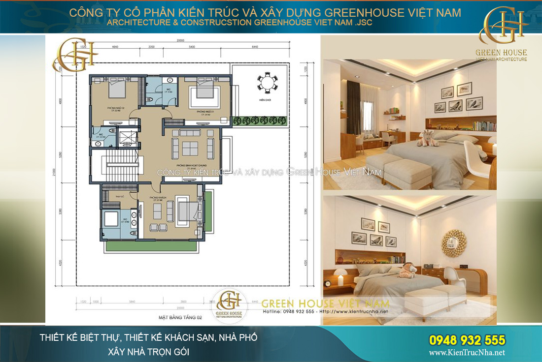 Thi công trọn gói biệt thự hiện đại 3 tầng diện tích 420m2