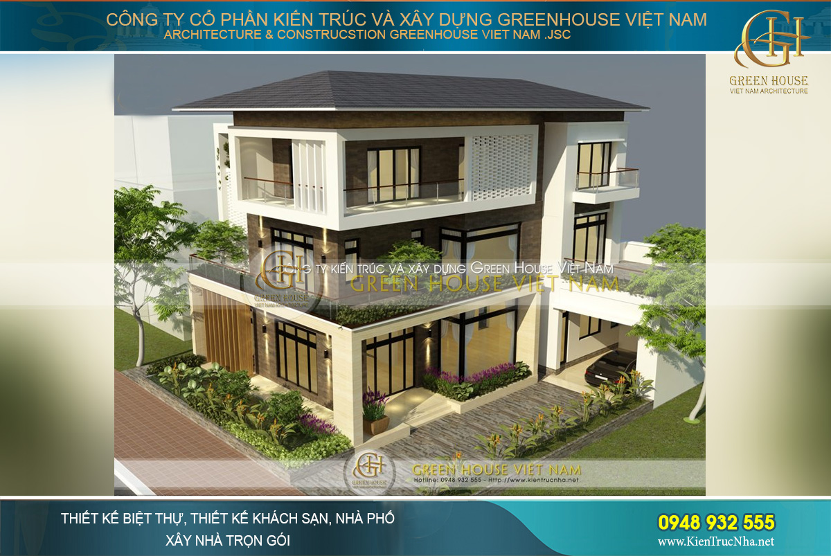 Thi công trọn gói biệt thự hiện đại 3 tầng diện tích 420m2