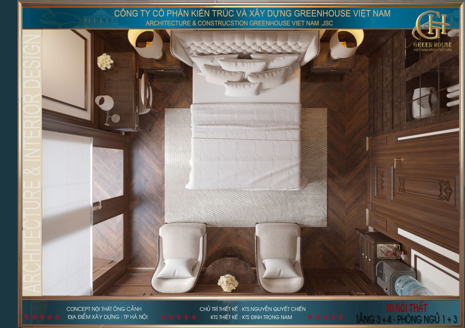 Phòng ngủ tầng 3 nhìn từ trên cao xuống