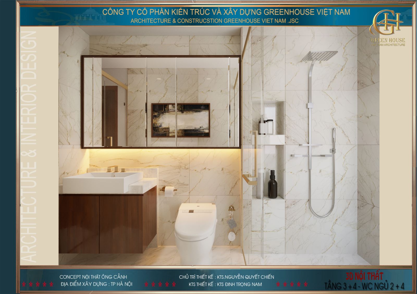 Phòng tắm tầng 4 được thiết kế hiện đại