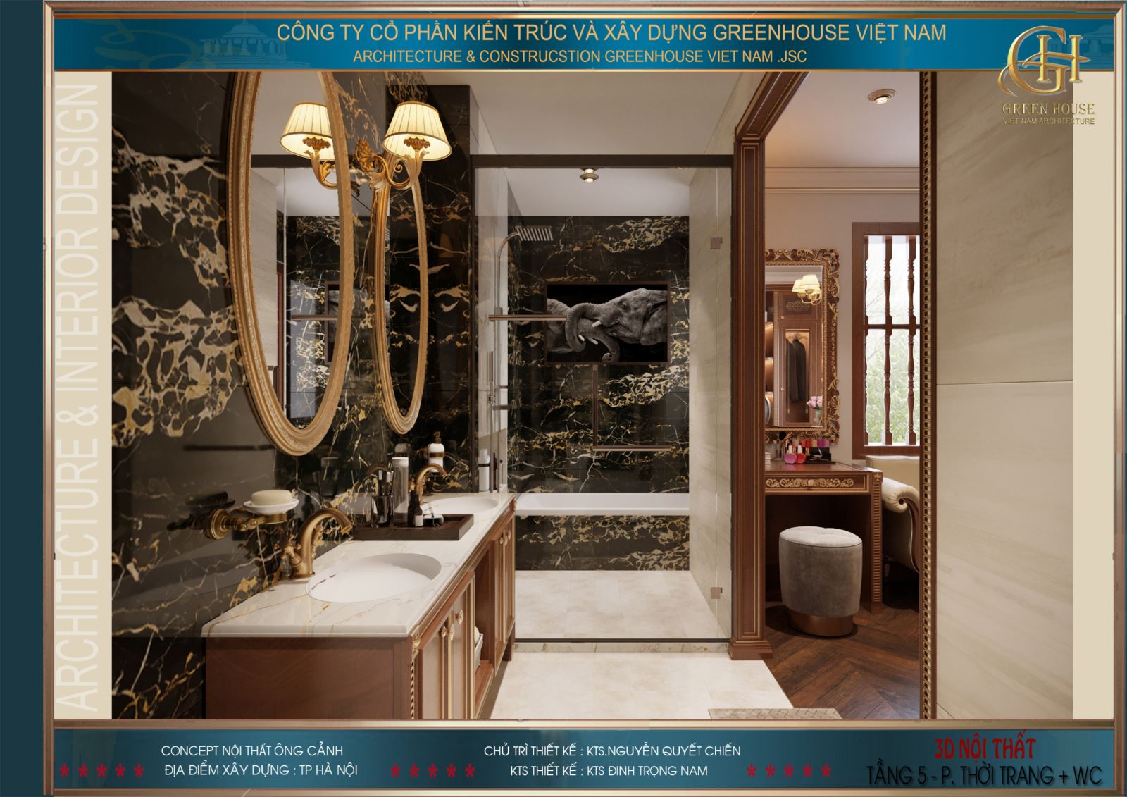 Phòng tắm của phòng ngủ master được thiết kế hiện đại, sang trọng